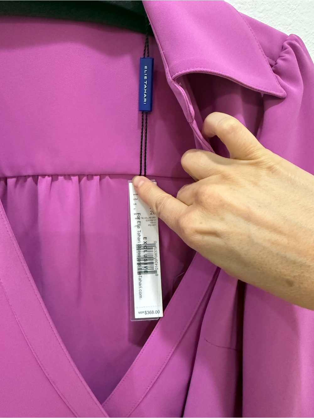 Elie Tahari Collection Magenta Faux Wrap-Front Long Sleeve Dress - Picture 6 of 6